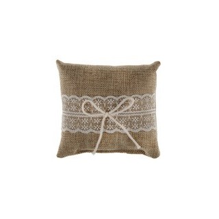 1 Coussin naturel dentelle 12 x 12 cm, jute & cordon