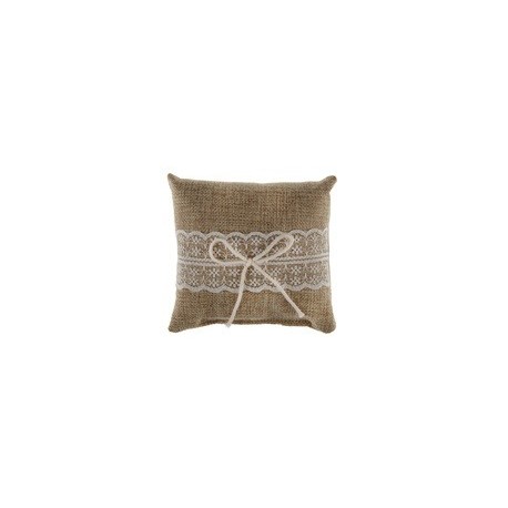 1 Coussin naturel dentelle 12 x 12 cm, jute & cordon