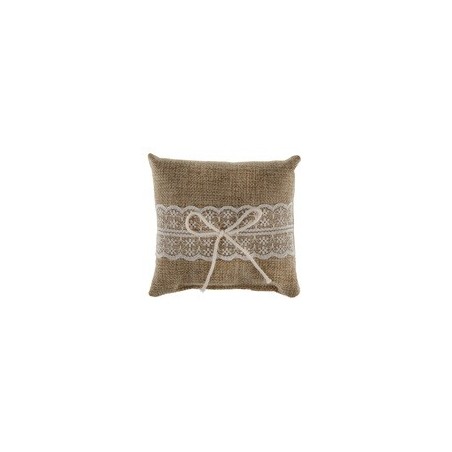 1 cuscino naturale in pizzo 12 x 12 cm, juta e cordoncino