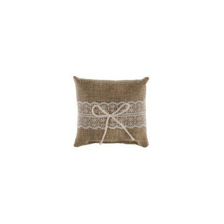 1 cuscino naturale in pizzo 12 x 12 cm, juta e cordoncino