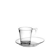 6 Tassen Espresso mit Untertasse 9cl, Tritan, transparent