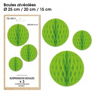 3 Suspensions- boule alvéolée vert