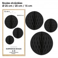 3 Suspensions- boule alvéolée noir