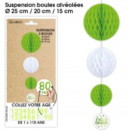 Suspensions 3 boules tous les âges, vert & blanc