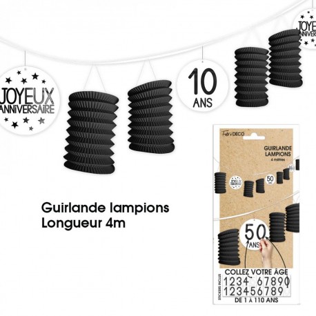 Guirlande lampions tous âges, 4m, noir