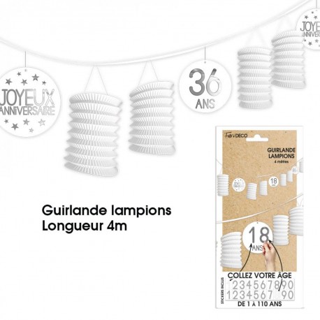 Guirlande lampions tous âges, 4m, blanche