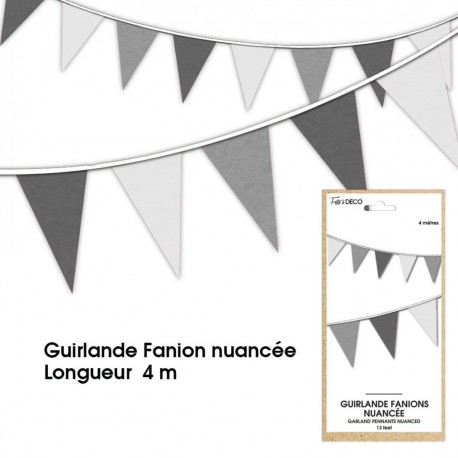Guirlande Fanion nuancée, 4m, grise