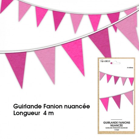 Guirlande Fanion nuancée, 4m,fuchsia