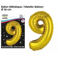 Gold Metallic Ballon Ziffer 9, 36cm