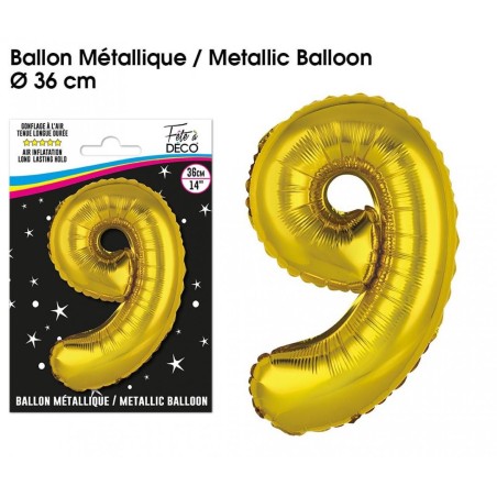 1 Ballon métallique, or Chiffre 9