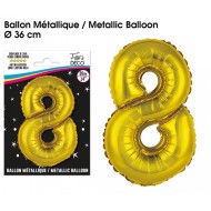 1 Ballon métallique, or Chiffre 8, 36cm
