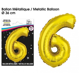 Gold Metallic Ballon Ziffer 6, 36cm