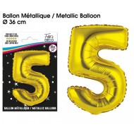 1 Ballon métallique, or Chiffre 5, 36cm