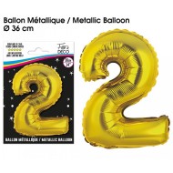 Gold Metallic Ballon Ziffer 2, 36cm