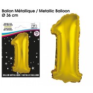 1 Ballon métallique, or Chiffre 1, 36cm