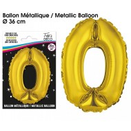 1 Ballon métallique, or Chiffre 0, 36cm