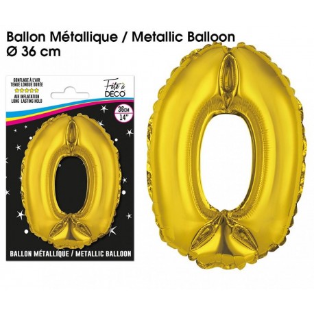 Gold Metallic Ballon Ziffer 0, 36cm