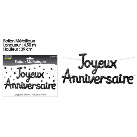 Ballon métallique "Joyeux Anniversaire, noir