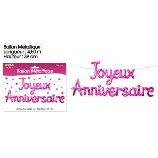 Palloncino di metallo "Joyeux Anniversaire, fucsia