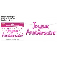 Metallballon "Joyeux Anniversaire", Fuchsie