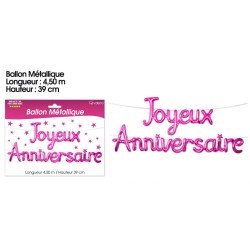Palloncino di metallo "Joyeux Anniversaire, fucsia