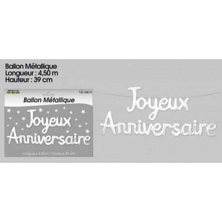 Ballon métallique "Joyeux Anniversaire, blanc