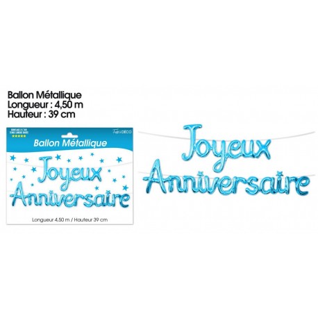 Ballon métallique "Joyeux Anniversaire, bleu