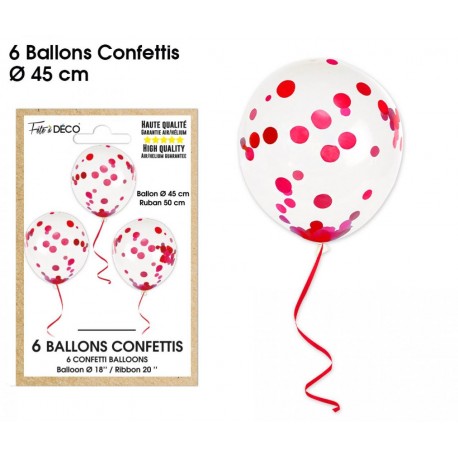 Sachet de 6 ballons confettis, rouge