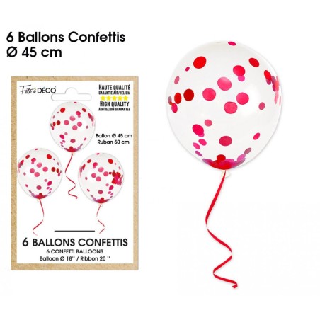 Sacchetto di 6 palloncini coriandoli, rosso