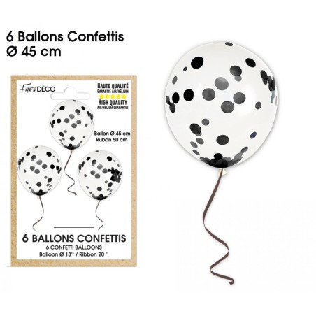 Sacchetto di 6 palloncini coriandoli, nero