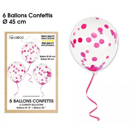 Beutel mit 6 Konfettiballons, Fuchsie