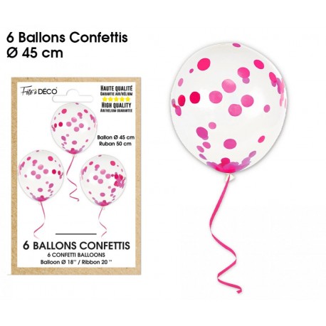 Sachet de 6 ballons confettis, fuchsia