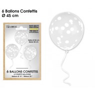 Sacchetto di 6 palloncini con coriandoli, bianchi