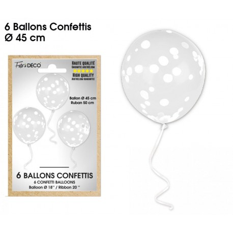 Beutel mit 6 Konfettiballons, weiß