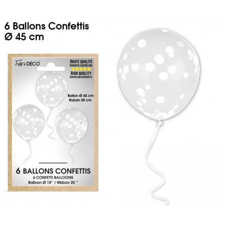 Sachet de 6 ballons confettis, blanc