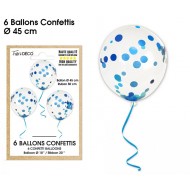 Sachet de 6 ballons confettis, bleu