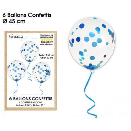 Sachet de 6 ballons confettis, bleu