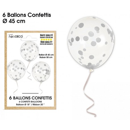 Sachet de 6 ballons confettis, argent