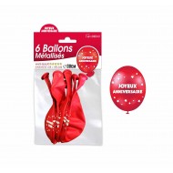 Sachet de 6 ballons métallisés joyeux anniversaire, rouge