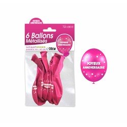 Sachet de  ballons métallisés joyeux anniversaire, fuchsia