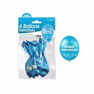 Bustina 6 Palloncini Metallizzati Joyeux Anniversaire, blu