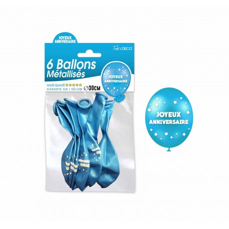 Sachet de ballons métallisés joyeux anniversaire, bleu