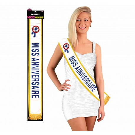 Echarpe miss joyeux anniversaire bleue