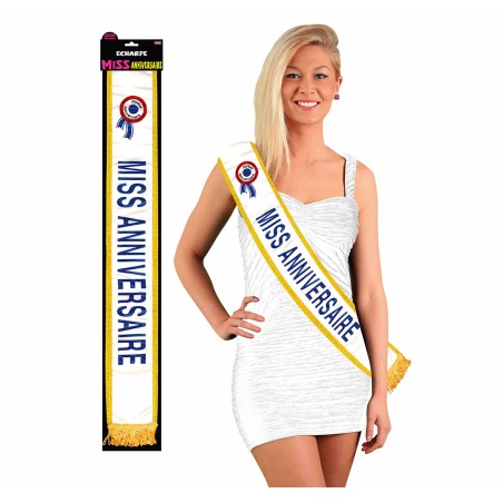 Echarpe miss joyeux anniversaire bleue