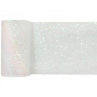 Runner glitterato, 13 cm x 5 m, iridescente bianco