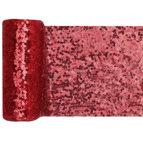 Chemin de table Sequins, 14cm x 3m, rouge