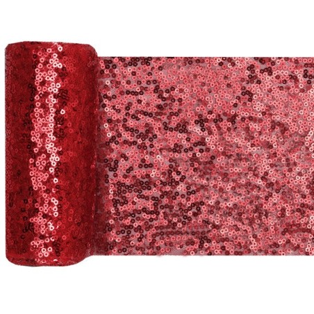 Chemin de table Sequins, 14cm x 3m, rouge