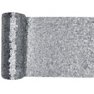 Chemin de table Sequins, 14cm x 3m, argent