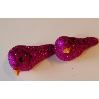8 uccellini perlati, fucsia, glitter