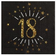 10 tovaglioli di carta "Età scintillante d'oro", 18 anni, oro nero. 16,5 X 16,5 cm